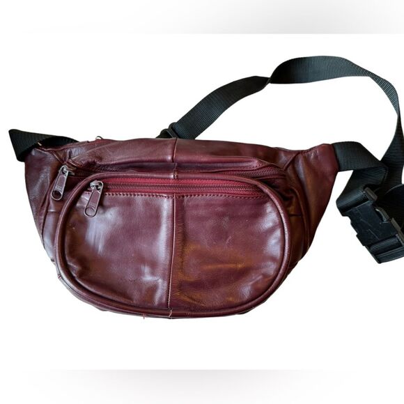 Vintage Lopez Camacho Genuine Leather Burgundy Hip Fanny Pack MINTY RARE
